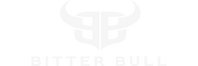 Bitter Bull horned BB monogram logo with wordmark in white on transparent background